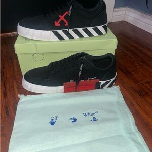 Off-White Black Sneakers with Red and White Accents